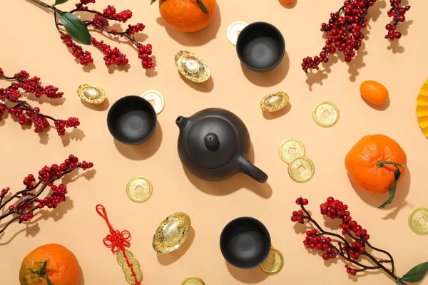 stock image Concept of tea, asian tea, top view