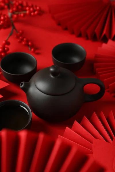 Concept of hot drink, asian tea accessories