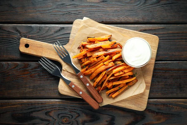 Concept Tasty Food Fried Sweet Potato Top View — Stock Photo, Image