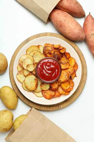 Concept Tasty Food Fried Sweet Potato Top View — Foto Stock