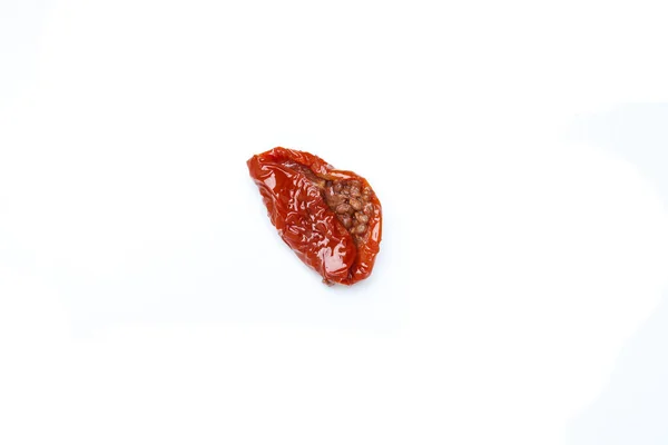 Konzept Des Leckeren Essens Sonnengetrocknete Tomate Isoliert Auf Weißem Hintergrund — Stockfoto