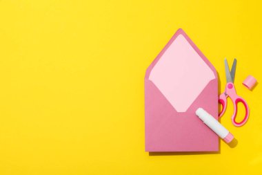 Concept of different office stationery with glue