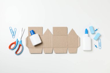 Concept of different office stationery with glue