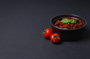 Concept of tasty food - delicious dried tomato