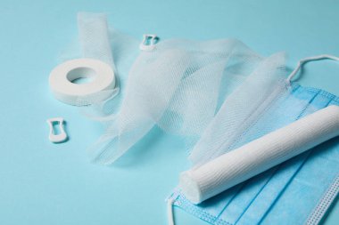 Concept of first aid kit, first aid kit supplies