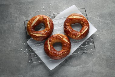 Concept of tasty food - bagel, top view