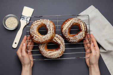 Concept of tasty food - bagel, top view