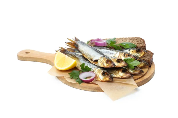 Konzept Des Schmackhaften Essens Geräucherter Fisch Isoliert Auf Weißem Hintergrund — Stockfoto