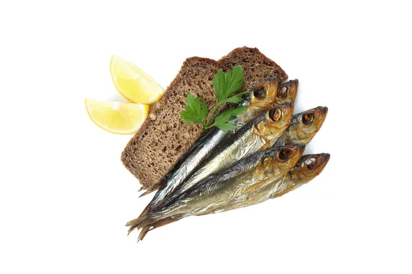 Концепция Вкусной Пищи Копченая Рыба Изолированная Белом Фоне — стоковое фото