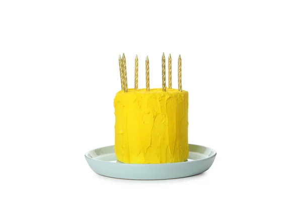 Concept Happy Birthday Happy Birthday Cake Isolated White Background — 스톡 사진