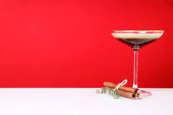 Espresso martini cocktail, delicious alcohol drink, space for text