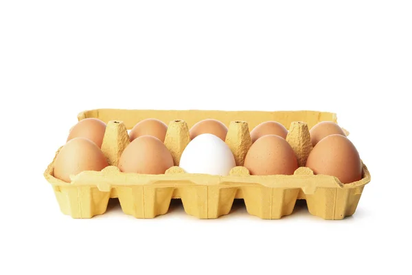 Egg Box Eggs Isolated White Background — Zdjęcie stockowe