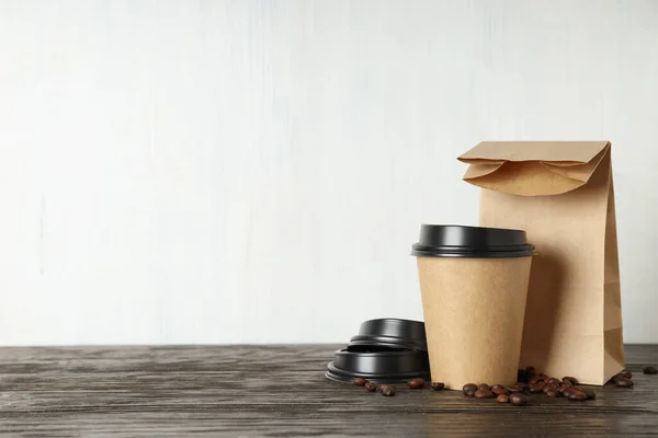 Blank paper cups, composition for delivery and take away concept, space for text