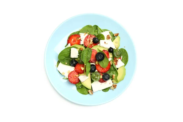 Plate Salad Strawberry Isolated White Background — Photo
