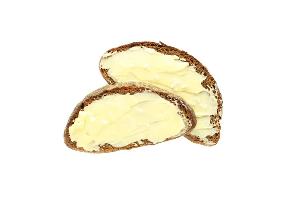 Sanduíches Com Manteiga Isolada Sobre Fundo Branco — Fotografia de Stock