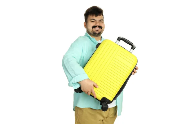 旅行の概念 スーツケース付きの男 白い背景に隔離された — ストック写真