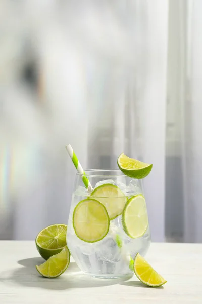 Glass Mojito Delicious Fresh Summer Cocktail Space Text — Zdjęcie stockowe
