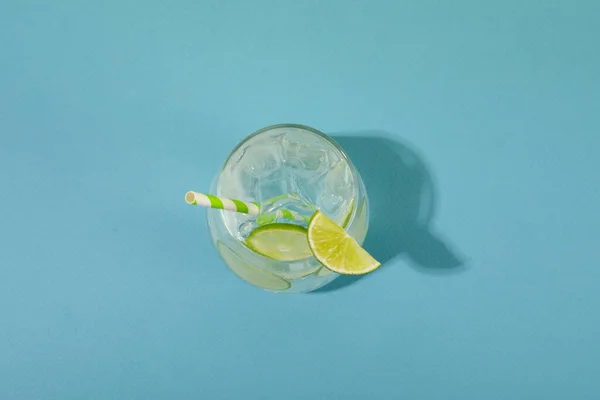 stock image Glass of mojito, delicious fresh summer cocktail, top view