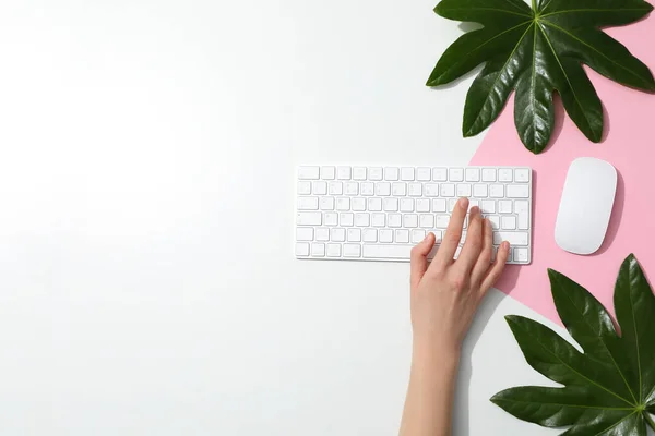 stock image Concept of workplace, business and work, composition with leaves