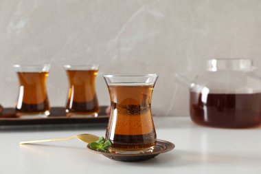 Concept of traditional turkish brewed hot drink