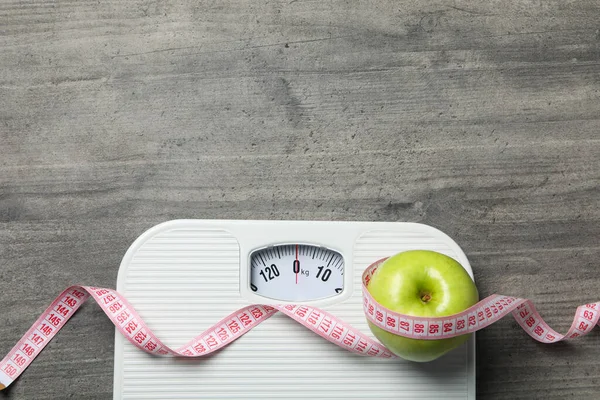 Diet Weight Loss Healthy Lifestyle Composition Measuring Tape Space Text — Stockfoto