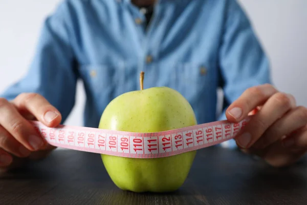 Diéta Fogyás Egészséges Életmód Összetétele Mérőszalaggal — Stock Fotó