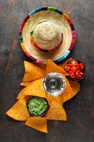Concept Mexico Food Tortilla Tequila Top View — 스톡 사진