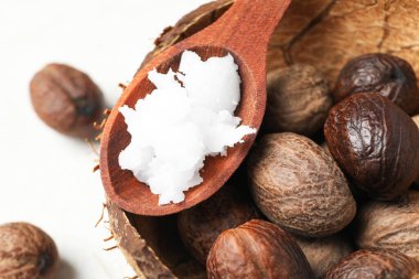 Concept of skin care cosmetics, Shea butter, close up