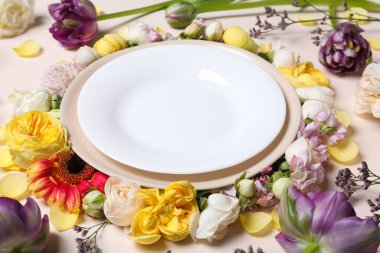 Concept of spring season beautiful table setting