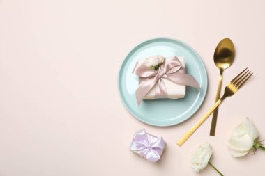 Concept of spring season table setting, space for text