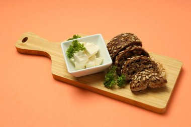 Concept of breakfast, eat food with butter