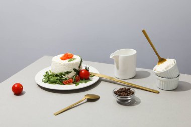 Concept of tasty dairy product - ricotta cheese