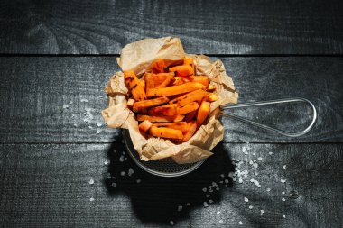 Concept of tasty food, fried sweet potato