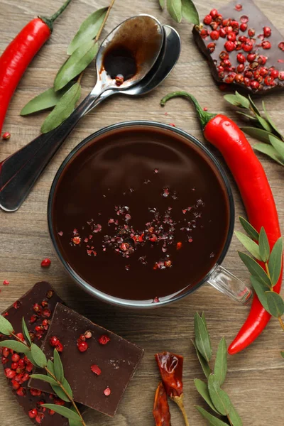 stock image Concept of delicious food - chocolate with pepper and hot chocolate with pepper