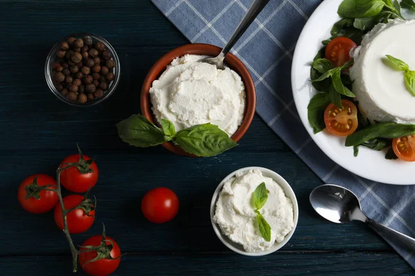 Concept Tasty Dairy Product Ricotta Cheese Top View — Stockfoto