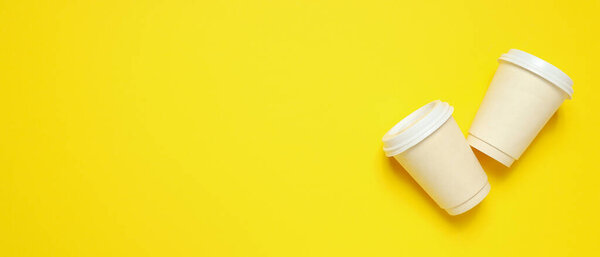 Blank paper cups, composition for delivery and take away concept, space for text