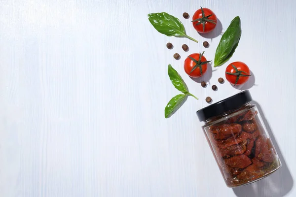 Conceito Comida Saborosa Tomate Seco Sol Espaço Para Texto — Fotografia de Stock