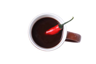 Hot chocolate with pepper, isolated on white background