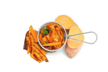 Fried sweet potato, isolated on white background