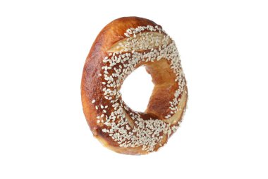 Lezzetli fırın kavramı - simit, beyaz arka planda izole edilmiş