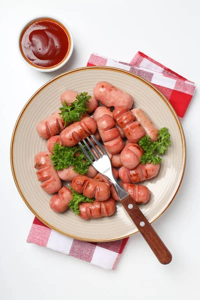 Konzept Von Schmackhaftem Essen Gegrillte Mini Wurst Draufsicht — Stockfoto