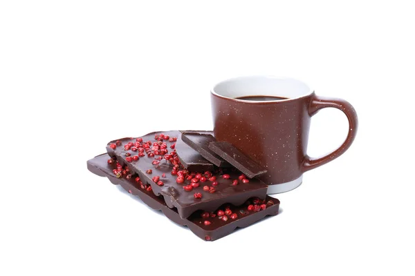 Έννοια Του Νόστιμα Τρόφιμα Σοκολάτα Πιπέρι Απομονώνονται Λευκό Φόντο — Φωτογραφία Αρχείου