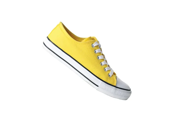 Conceito Sapatos Sapatilha Amarela Isolada Fundo Branco — Fotografia de Stock