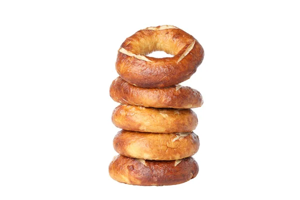 Begreppet Välsmakande Bageri Bagels Isolerad Vit Bakgrund — Stockfoto