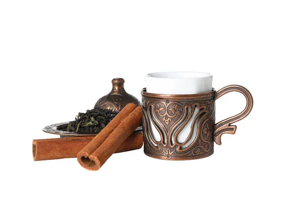 Concept Traditional Turkish Brewed Hot Drink Tea Isolated White Background — Stockfoto