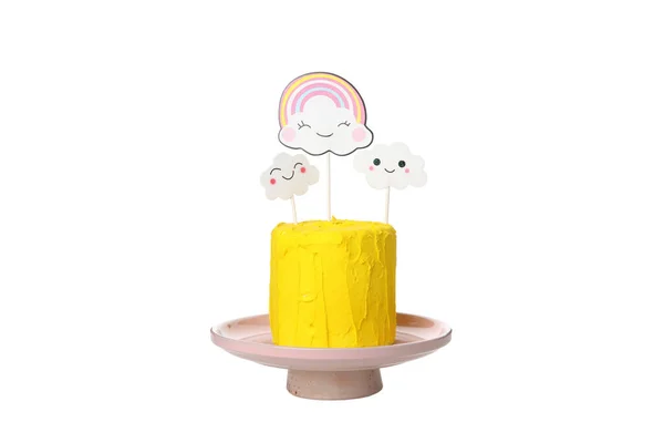 Concept Happy Birthday Happy Birthday Cake Isolated White Background — Zdjęcie stockowe