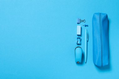 Concept of different stationery accessories, stationery accessories for office work