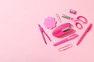 Concept of different stationery accessories, stationery accessories for office work