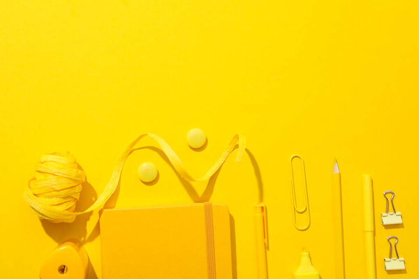 Concept of different stationery accessories, stationery accessories for office work