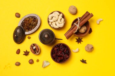 Concept of Muslim holy month Ramadan Kareem, top view